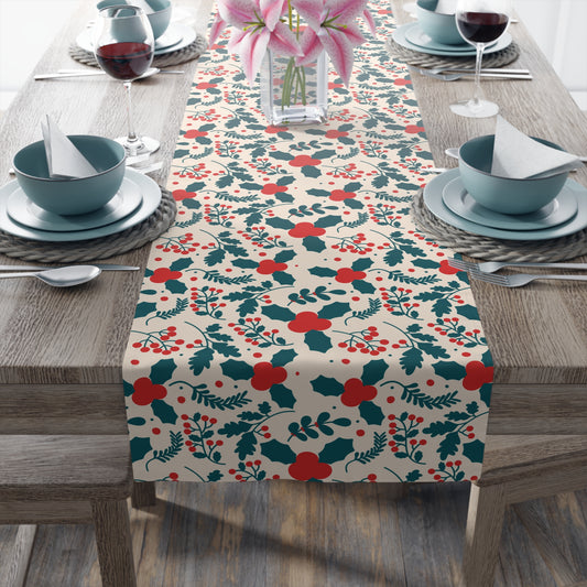 Floral Pattern Table Runner – Colorful Red, Green & Blue Garden Flowers Decor