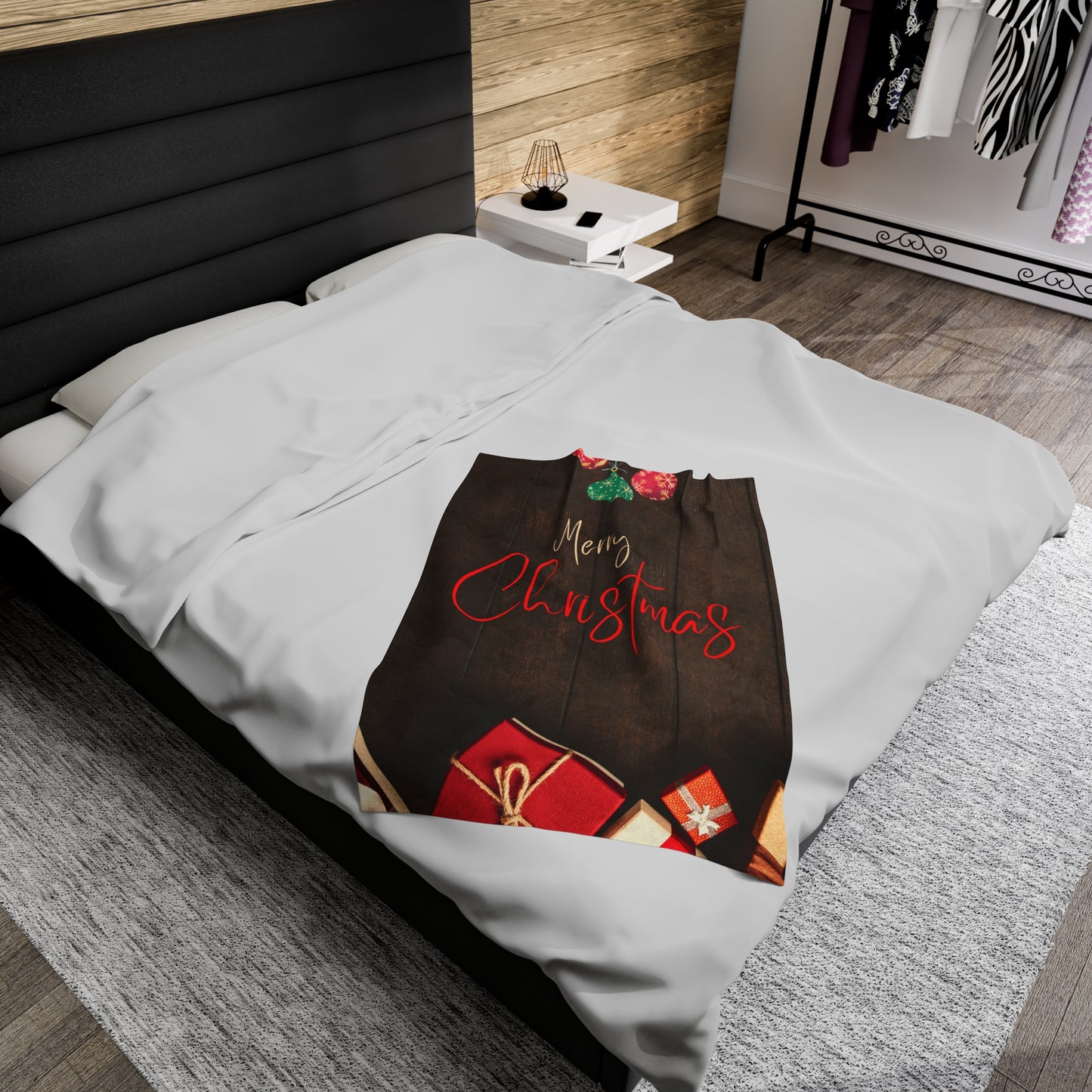 Merry Christmas Printed Velveteen Plush Blanket, Coffee