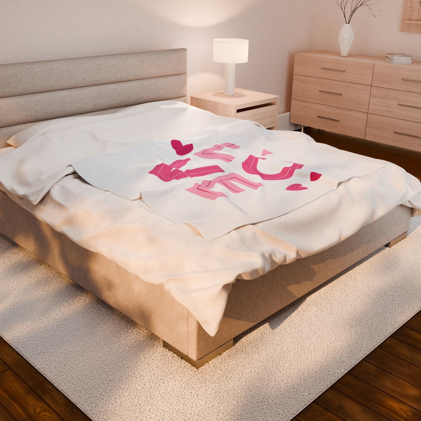 Love with Hearts Printed Velveteen Plush Blanket
