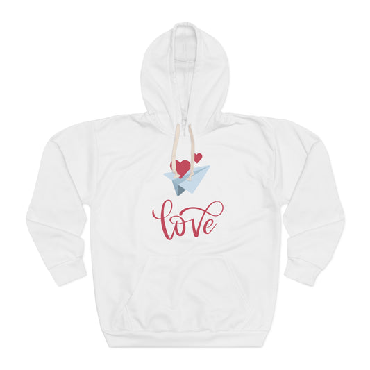 Valentine Unisex Pullover Hoodie with Love and Flying Hearts Print, Valentine Gift