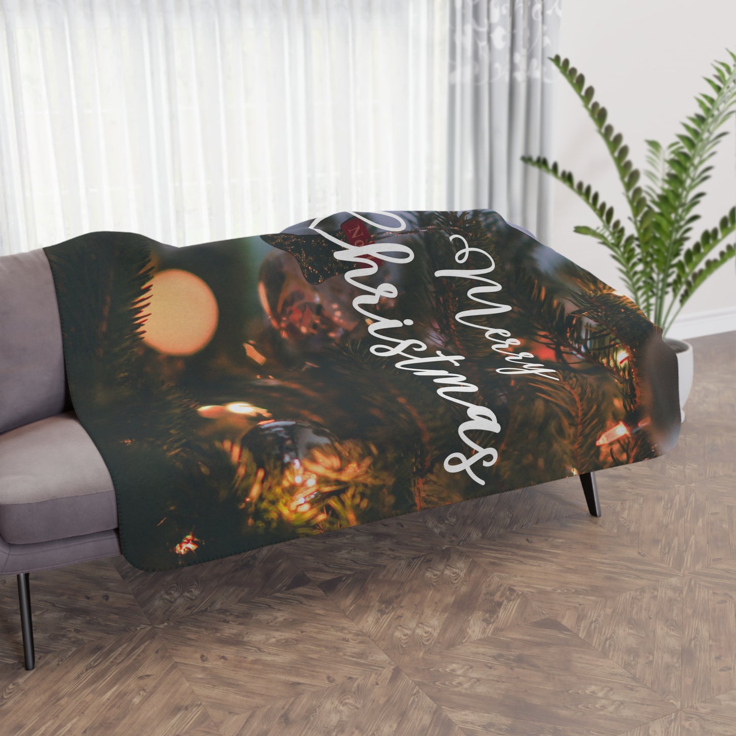 Merry Christmas with Ornaments Printed Sherpa Blanket