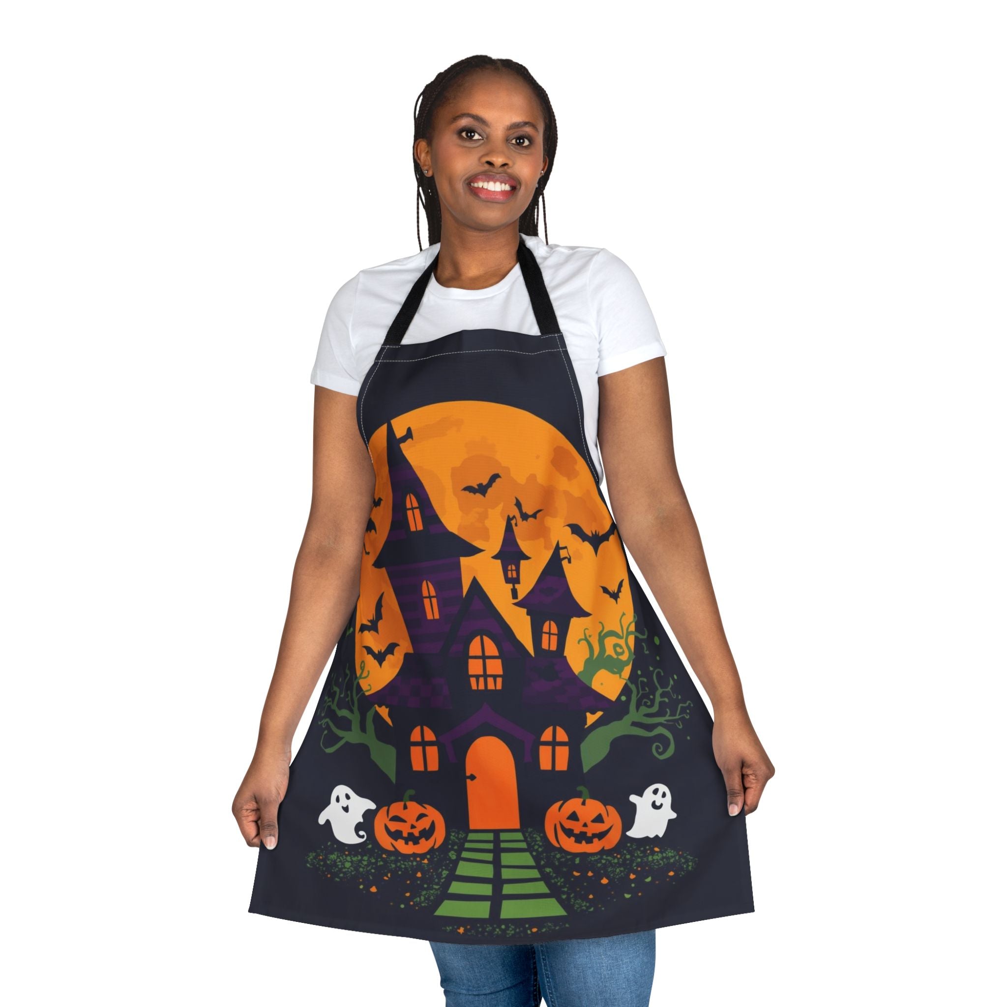 Halloween Apron – Haunted House Festive Apron for Cooking, Baking, and Halloween Parties