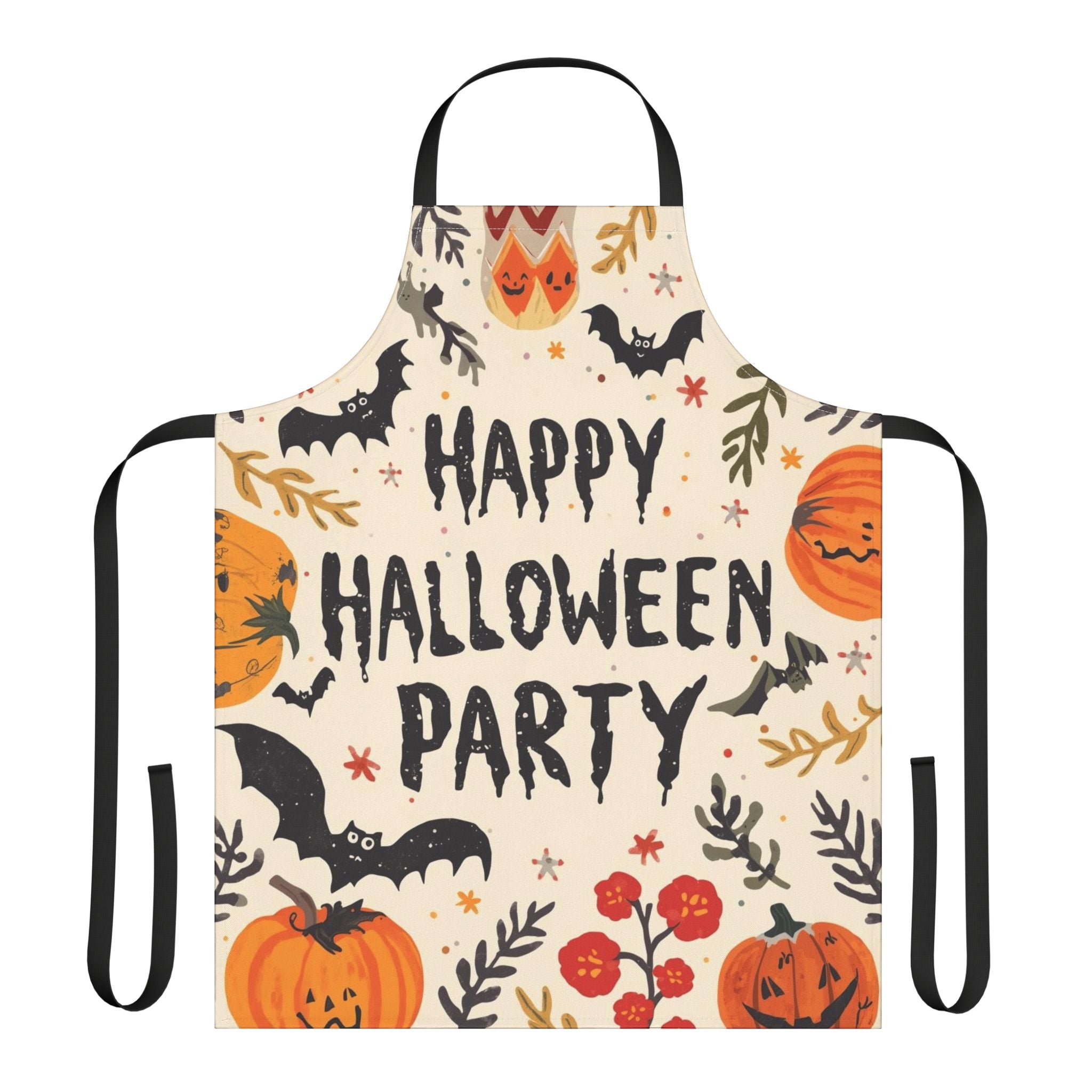 Happy Halloween Party Apron – Colorful Pumpkins, Bats & Autumn Leaves