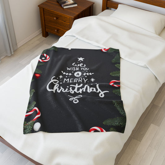 Wish You Merry Christmas Printed Velveteen Plush Blanket