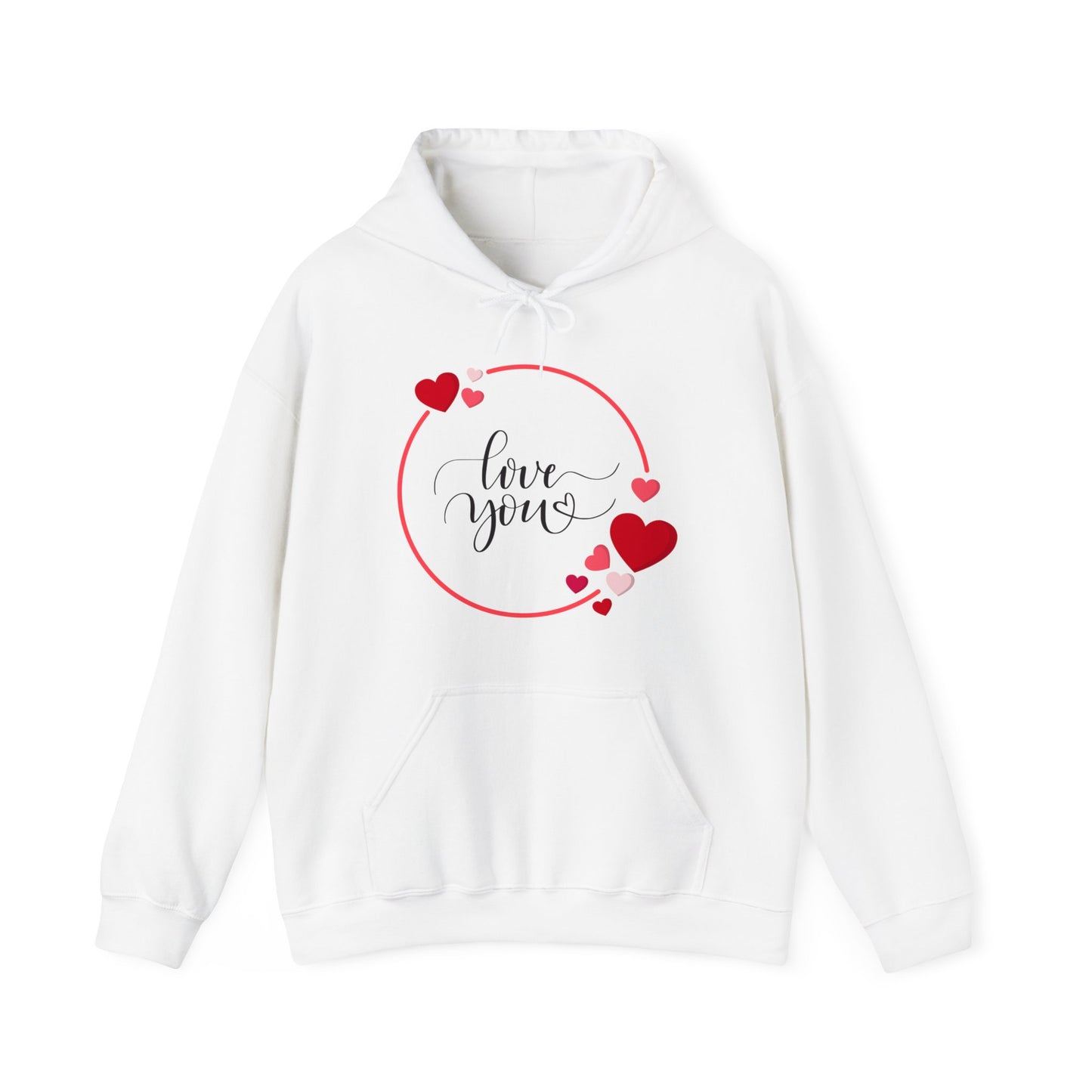 Love You with Hearts Printed Unisex Heavy Blend™ Hooded Sweatshirt, For Him & Her