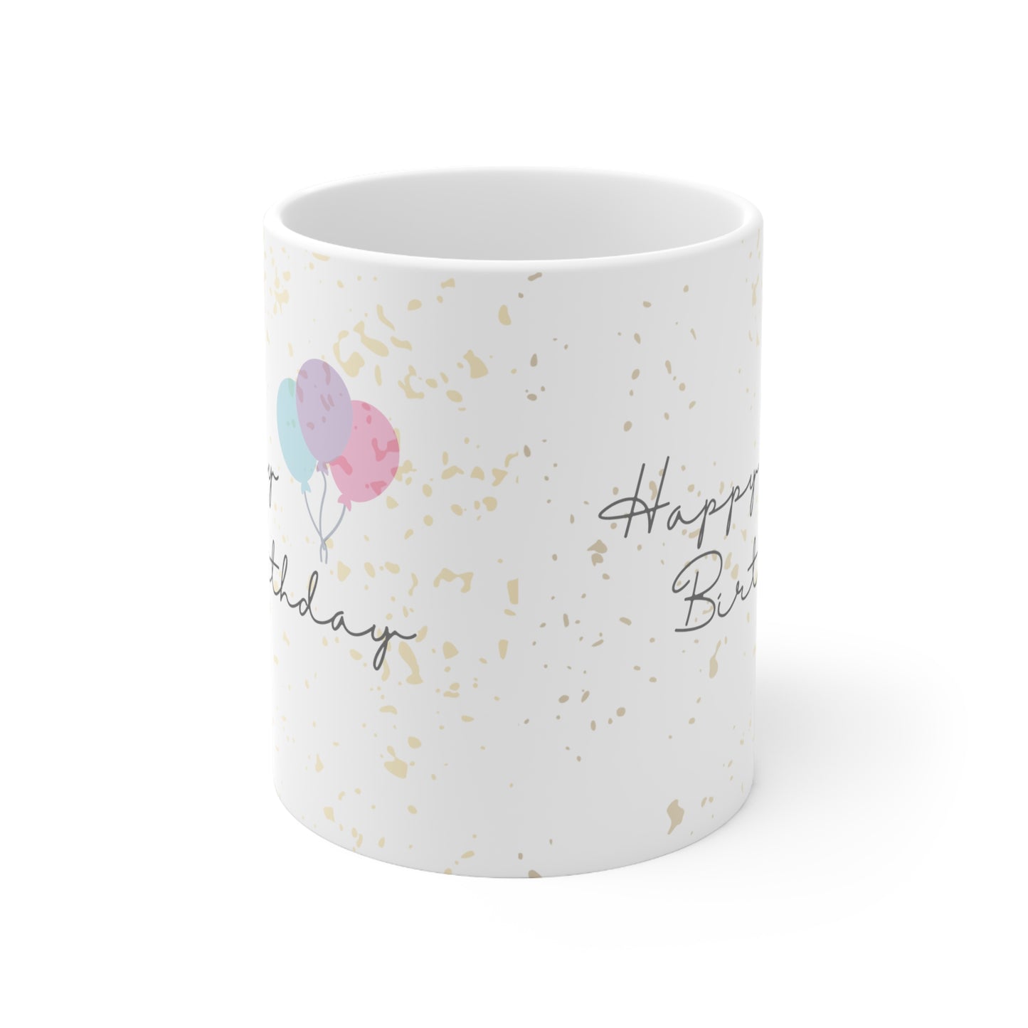Happy Birthday with Balloons Coffee Mugs, White and Pink