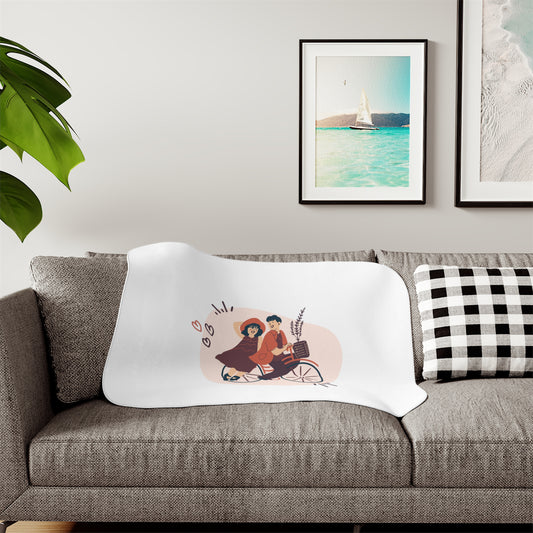 Couple on Cycle Printed Sherpa Blenket for Valentine Day