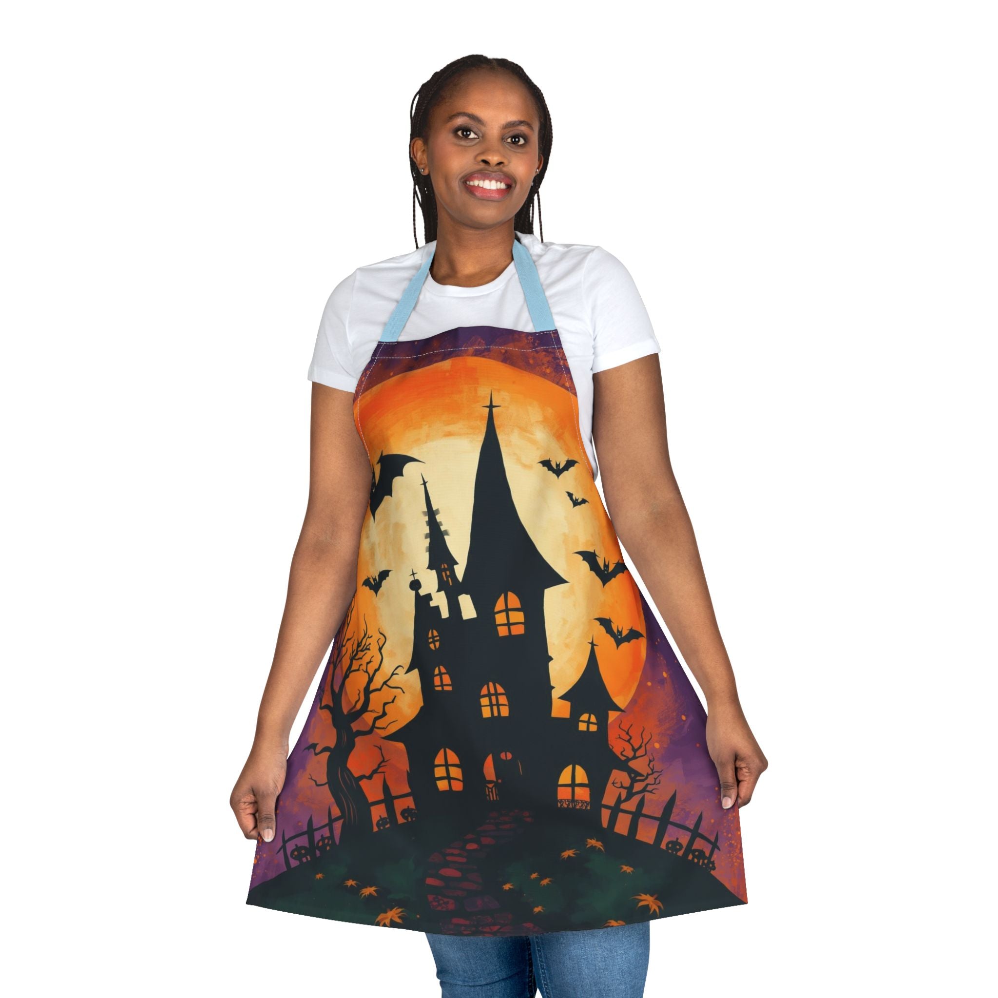 Halloween Apron – Haunted House Festive Apron for Cooking, Baking, and Halloween Parties