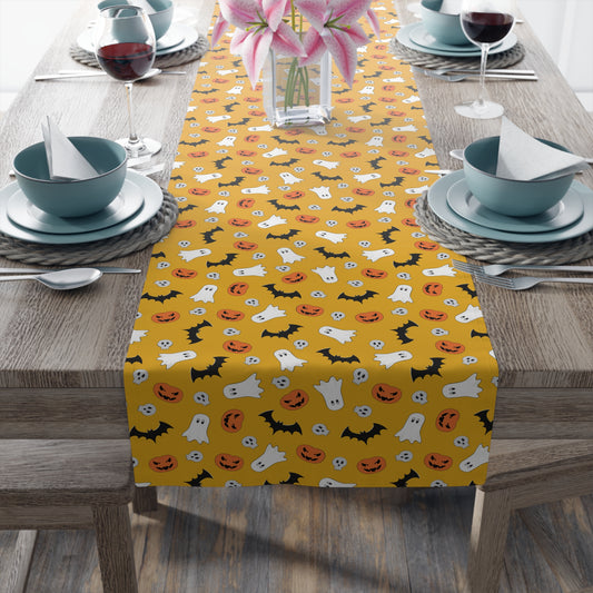 Halloween Cartoon Pattern Table Runner – Playfu Ghosts, Pumpkins & Bats