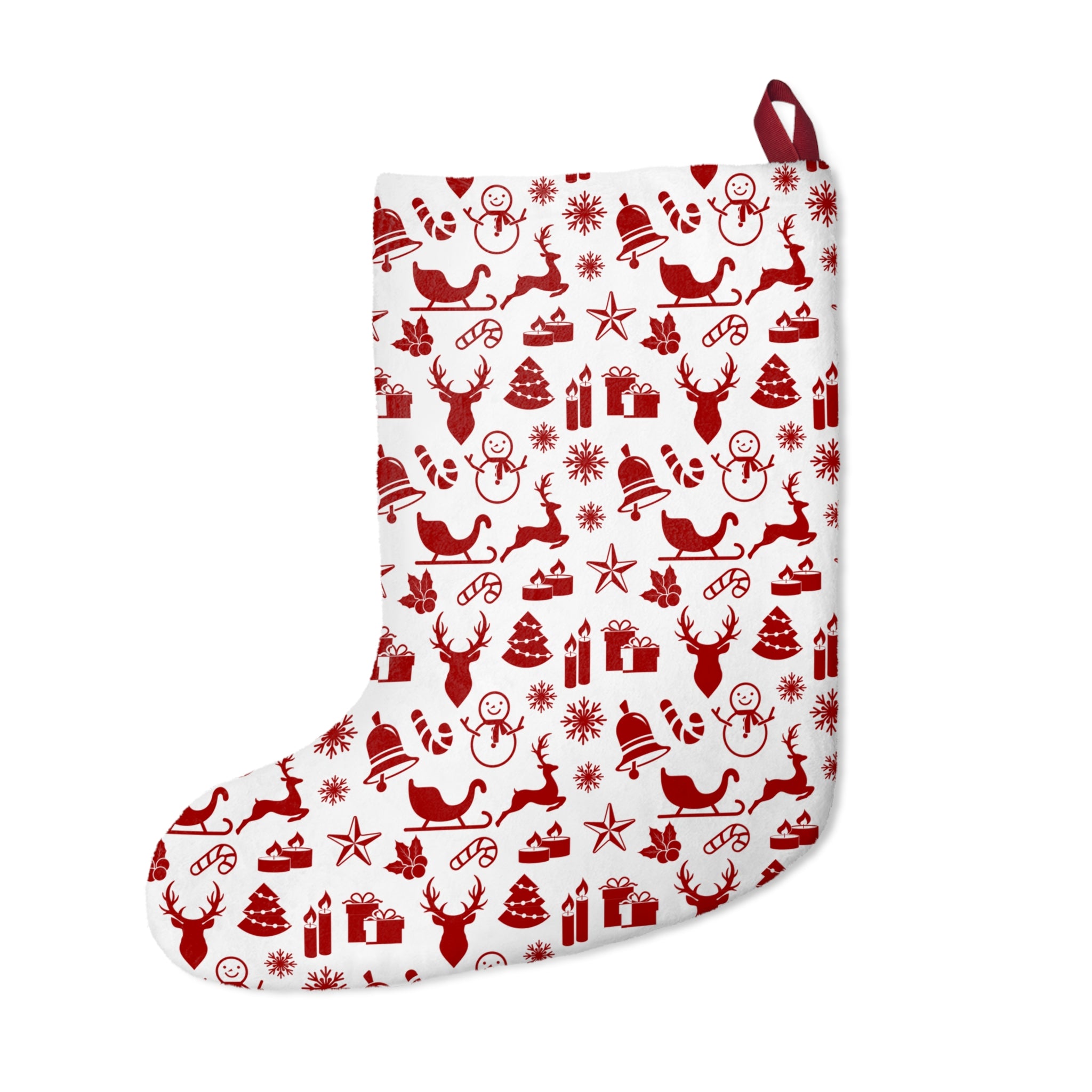 Classic Red & White Christmas Stocking – Reindeer, Sleighs & Candy Canes