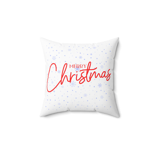 Merry Christmas Printed Square Pillow, White
