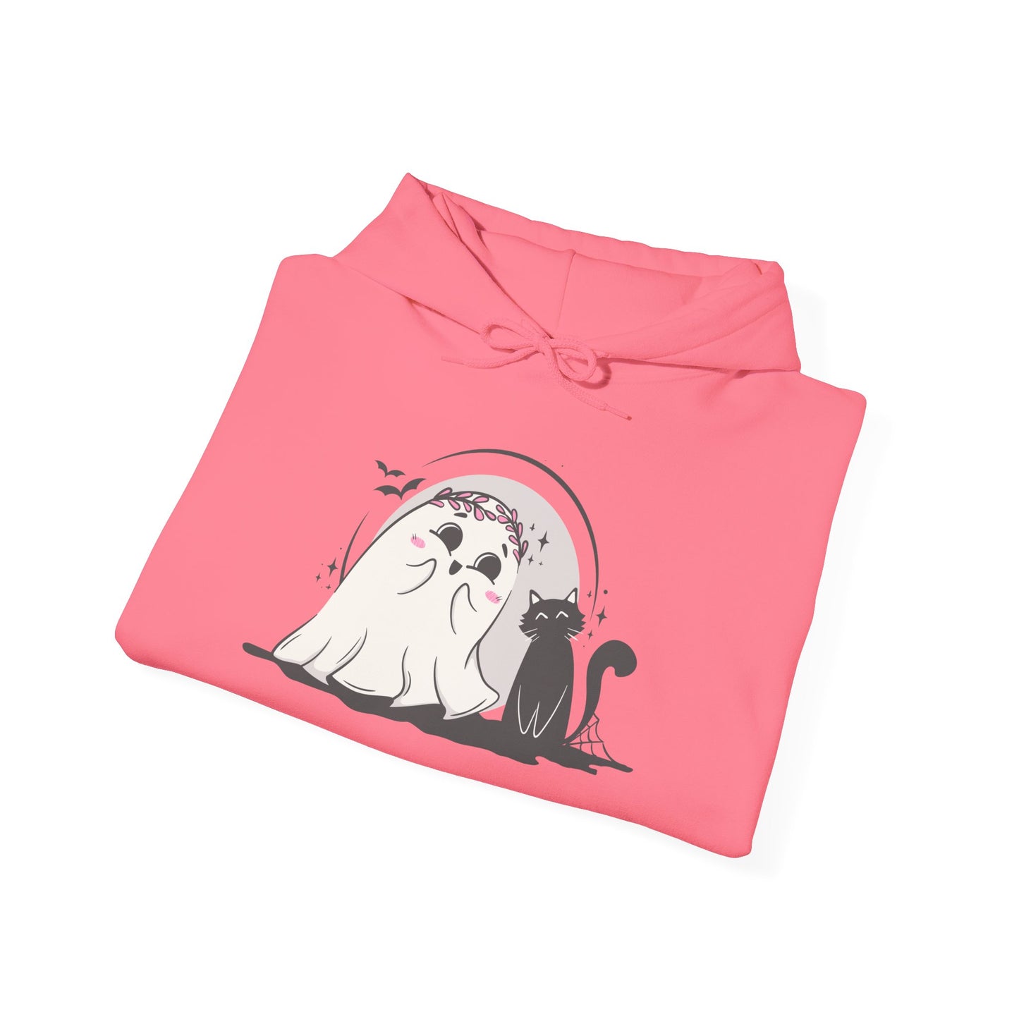 Floral Ghost & Black Cat Hoodie – Cute Halloween Companions