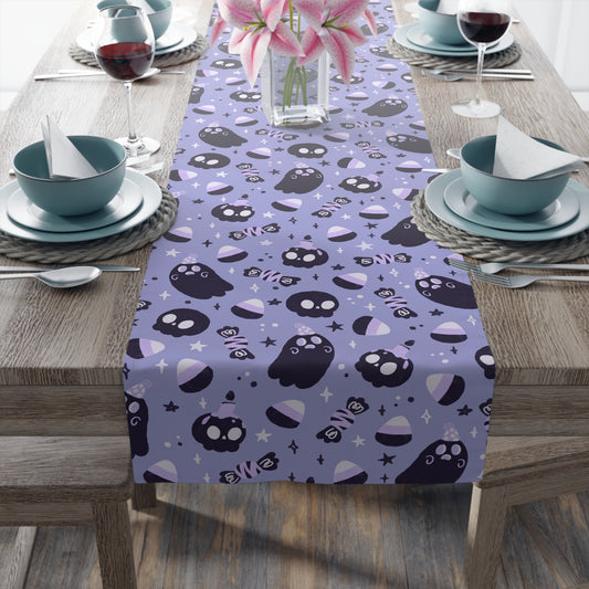 Purple Ghost & Skull Table Runner – Chic Playful Halloween Decor