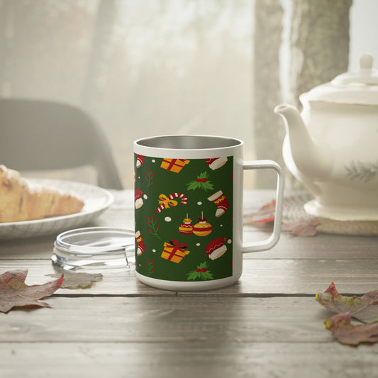 10oz Stainless Steel Travel Mug with Christmas Icons – Holiday Gift for Festive Coffee Lovers