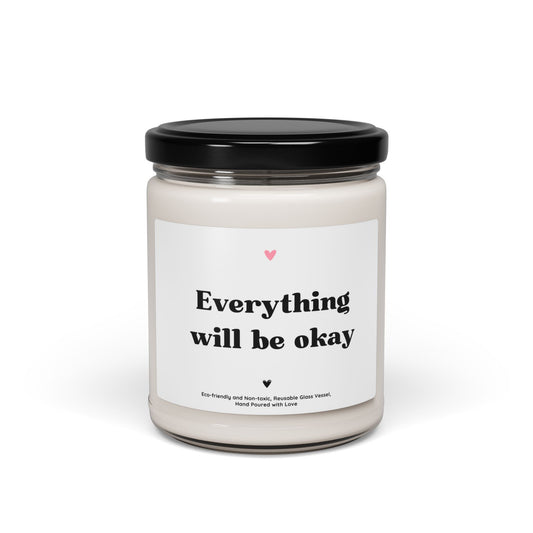 Inspirational Soy Candle – “Everything Will Be Okay” Motivational Gift Candle, Relaxing Scented Jar Candle 9oz