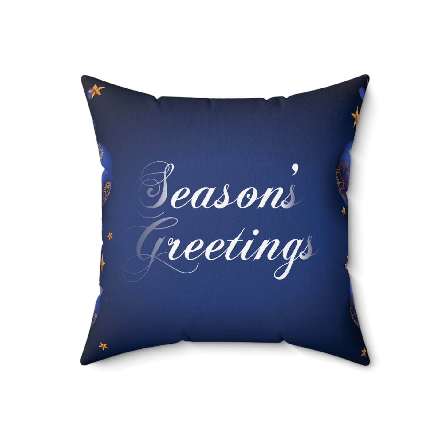 Season's Greetings Spun Polyester Square Pillow, Dark Blue