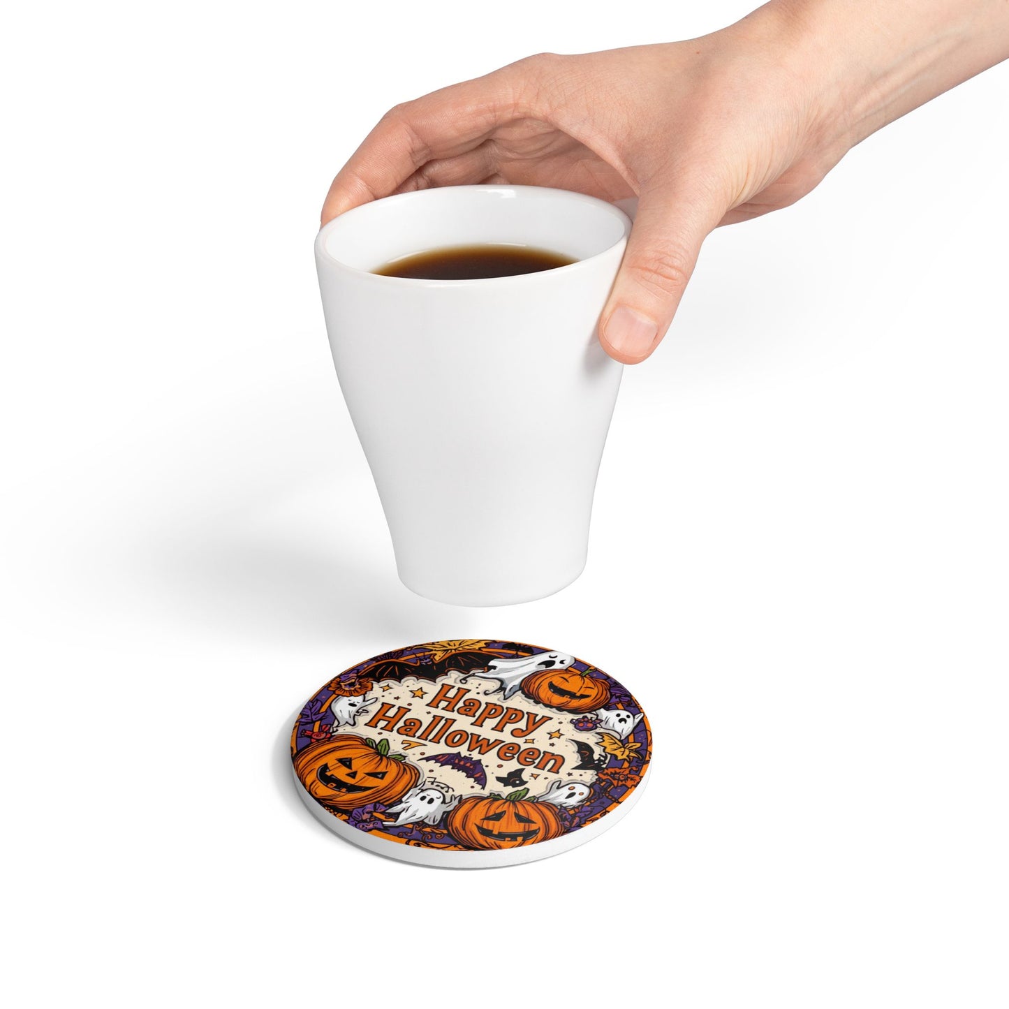 Festive Halloween Ceramic Coaster with Playful Design
