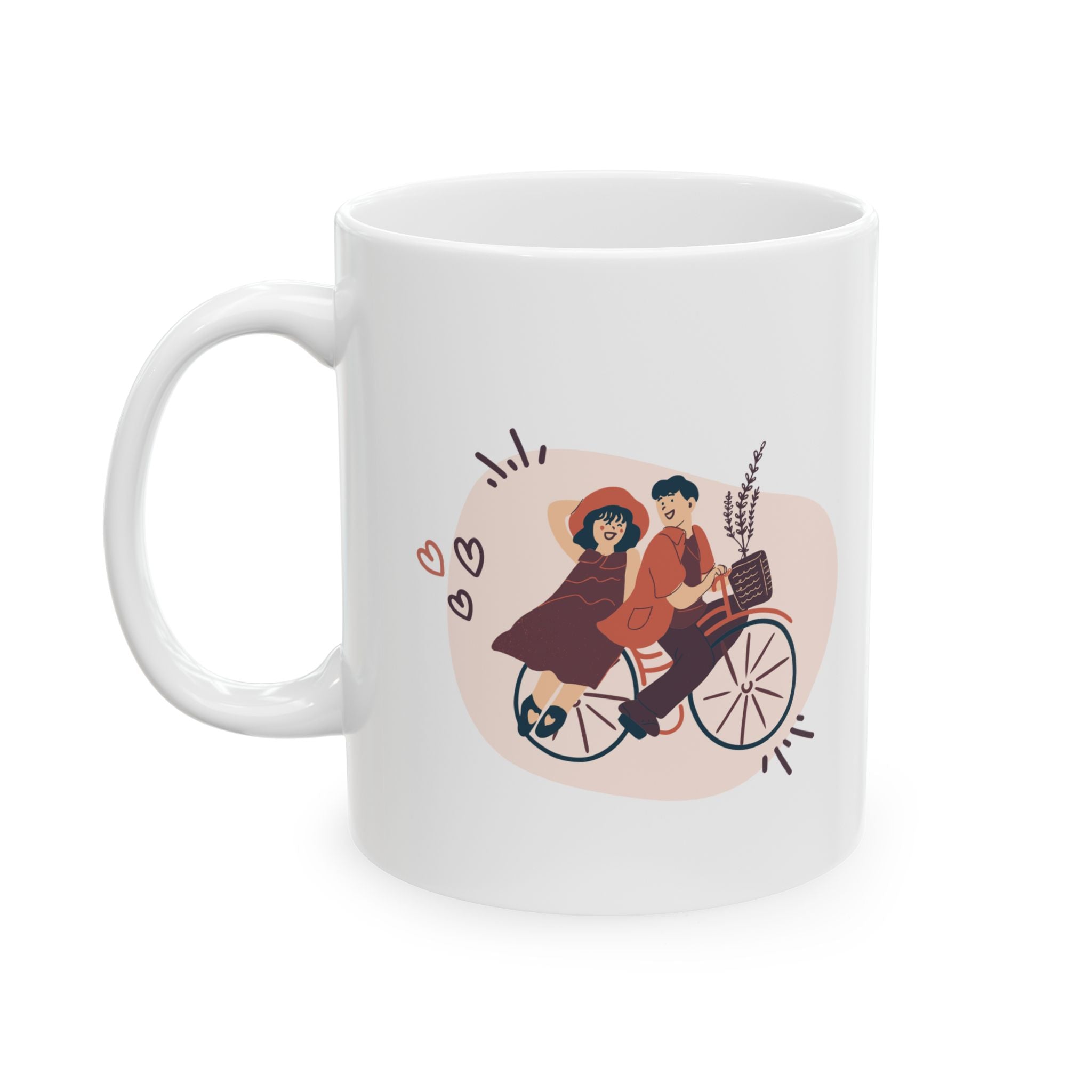 Ceramic Coffee Mug with Couple Illustration and Heart Design, 11oz