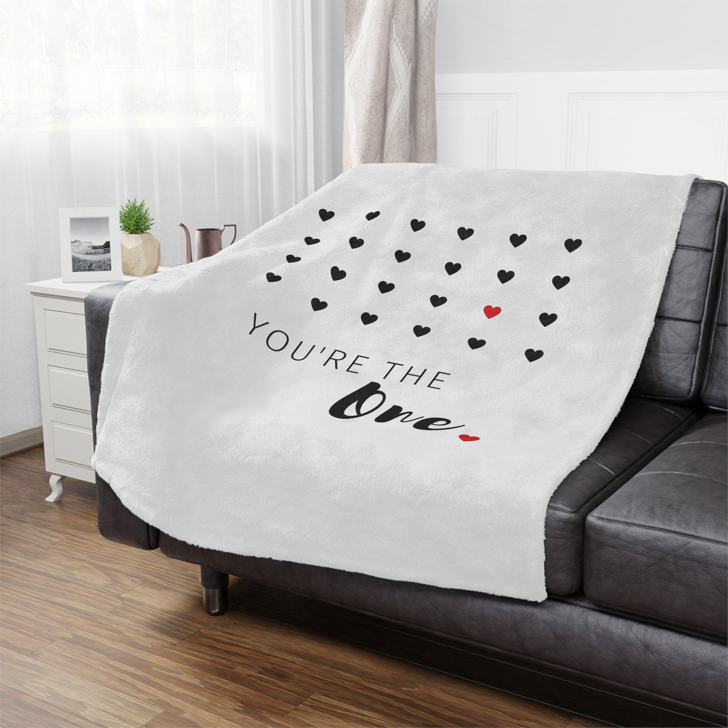 You are the one printed Minky Blanket for Valentine, Black