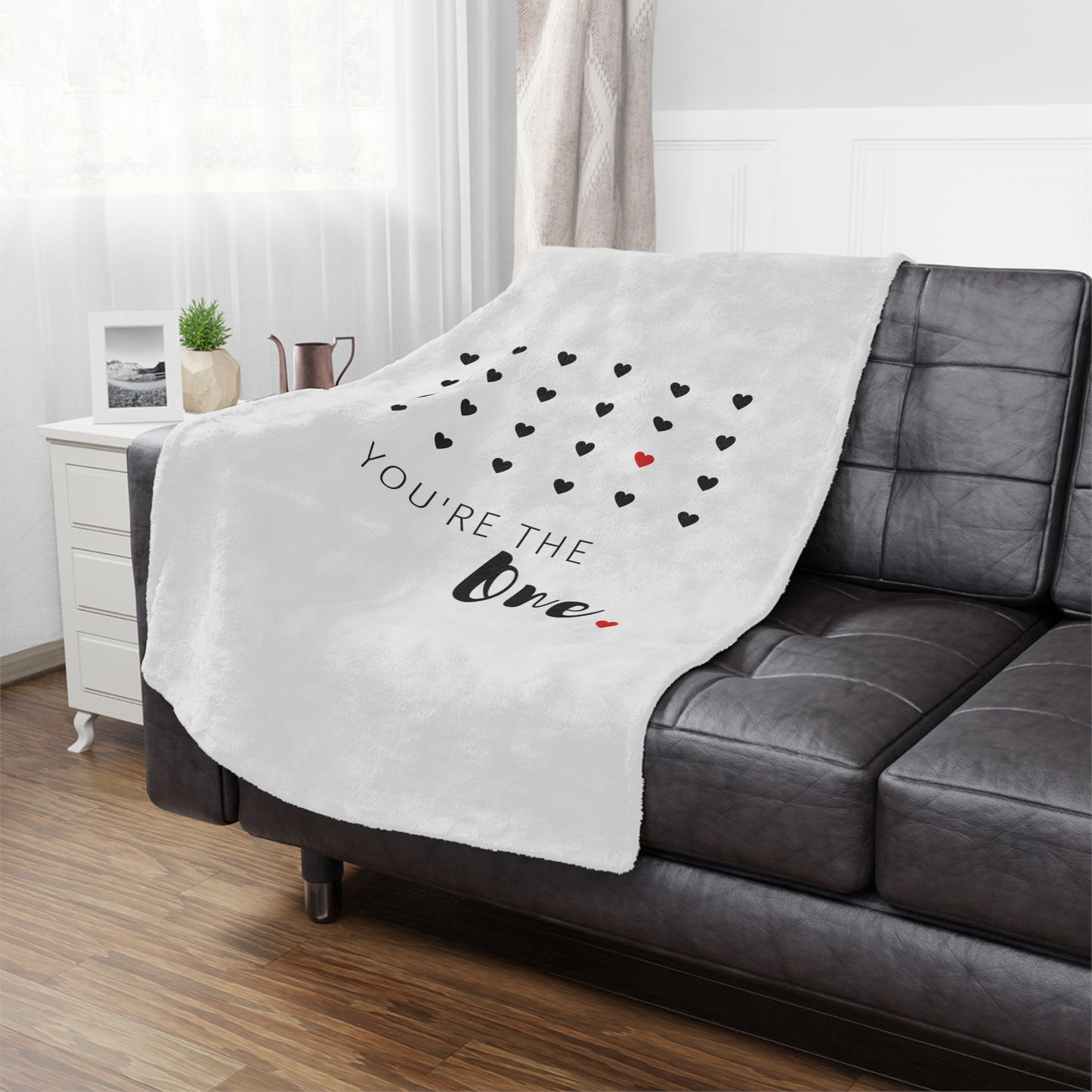 You are the one printed Minky Blanket for Valentine, Black