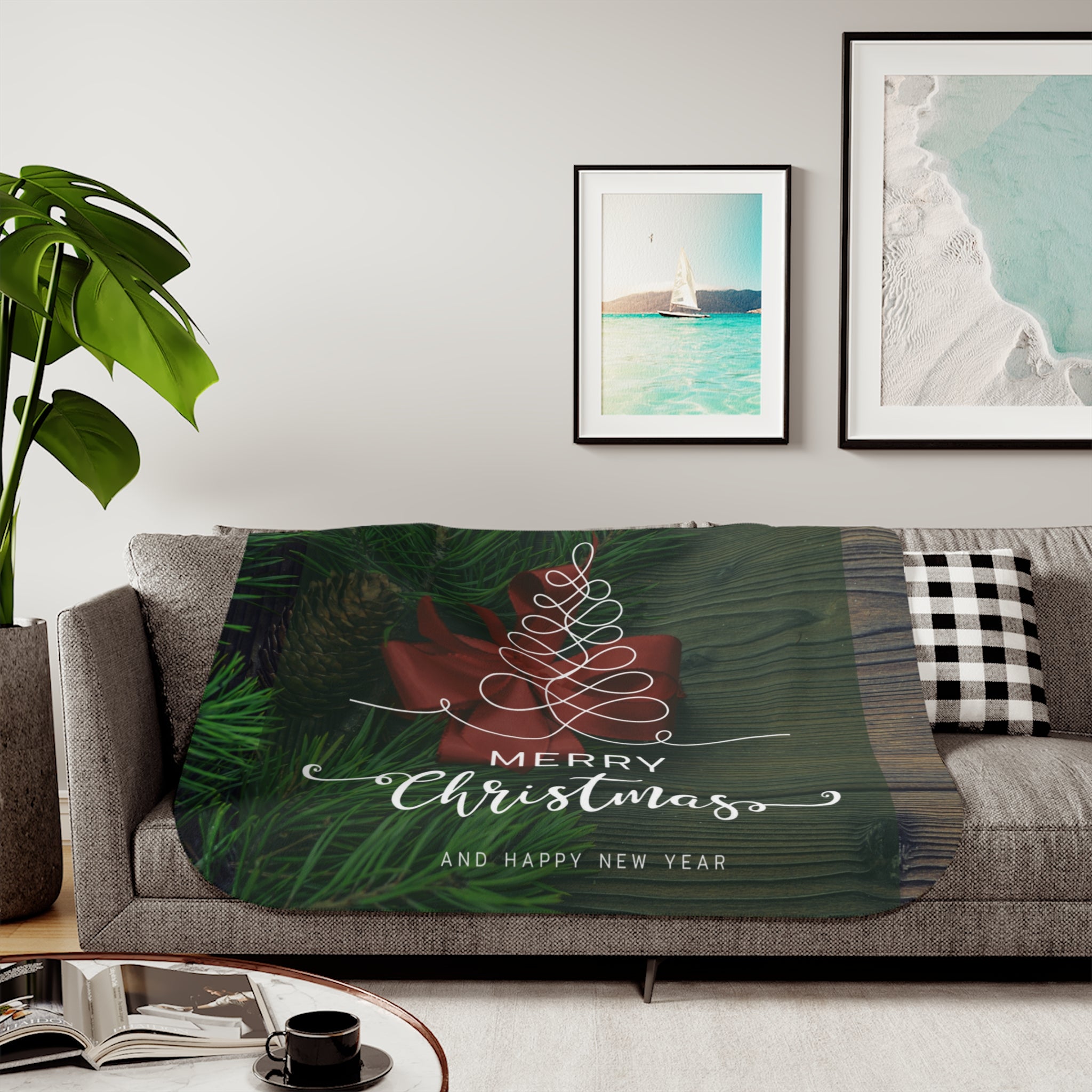 Merry Christmas and Happy New Year Printed Sherpa Blanket, Green