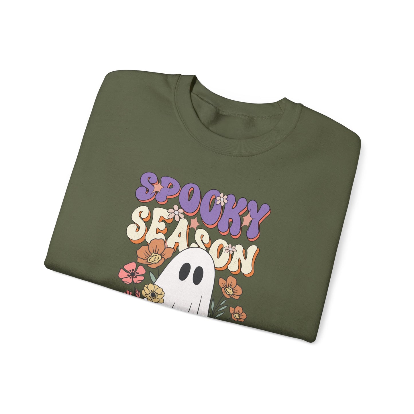 Spooky Season Floral Ghost Sweatshirt – Cozy Halloween Blooms