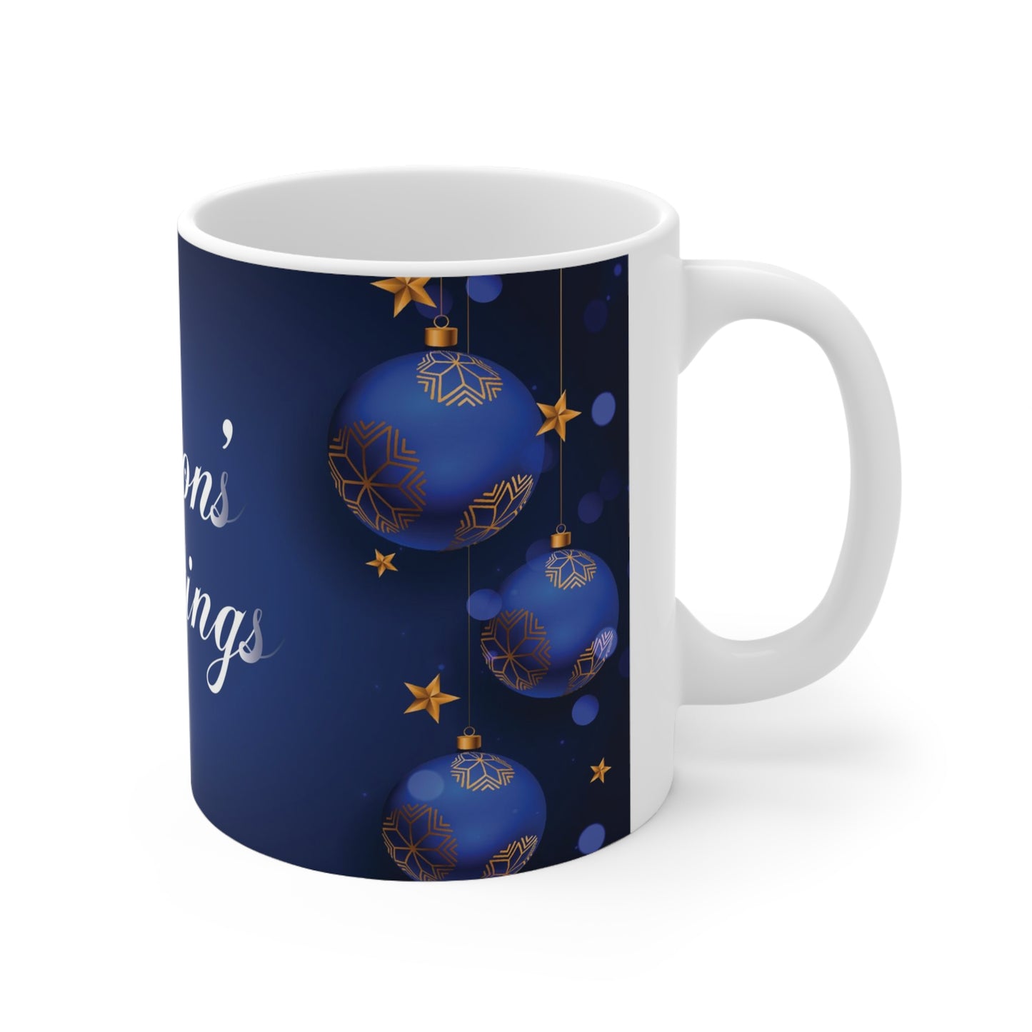 Holiday Ceramic Mug 11oz, Seasons' Greetings, Blue