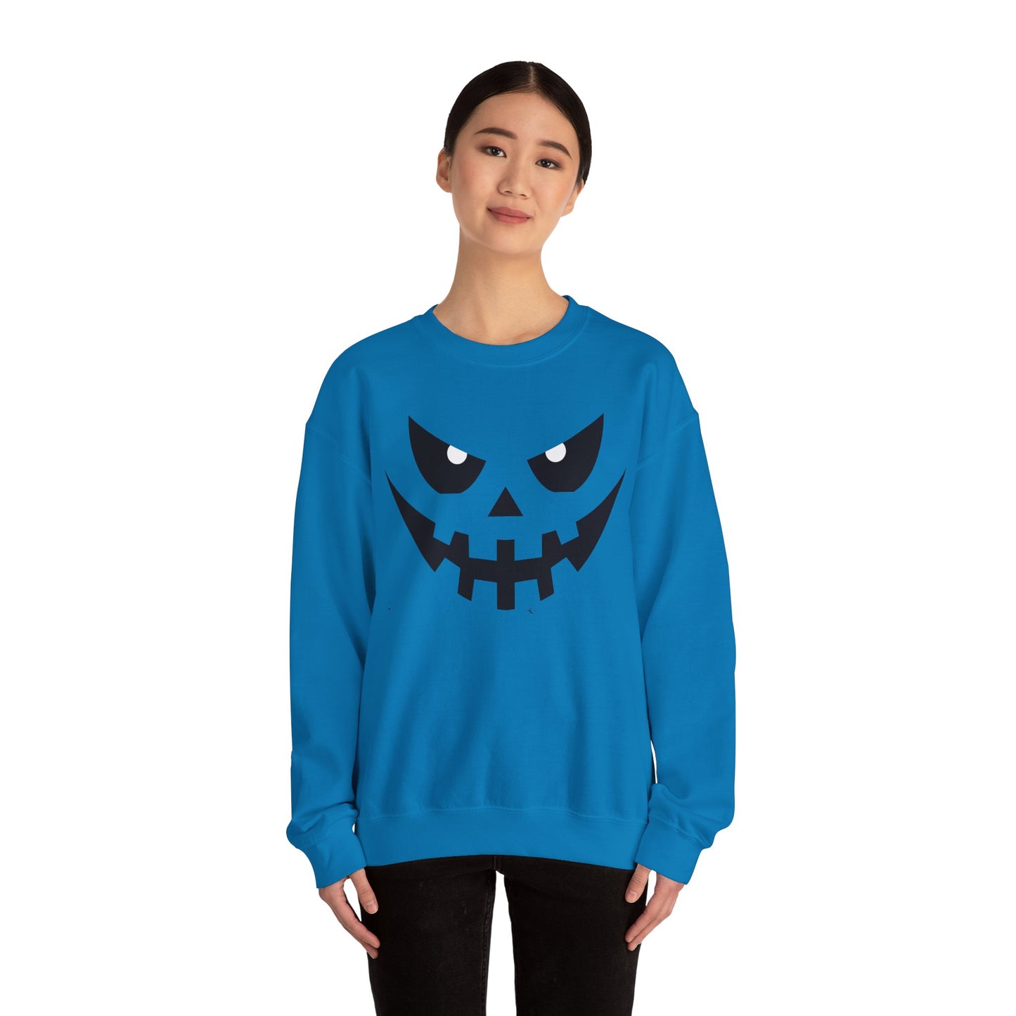 Creepy Pumpkin Face Halloween Sweatshirt – Beige Graphic Pullover for Spooky Season