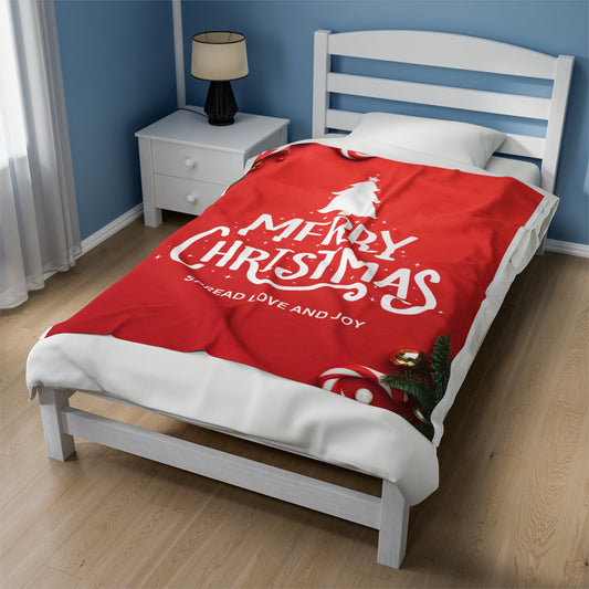 Merry Christmas with Spread Love and Joy Printed Velveteen Plsuh Blanket