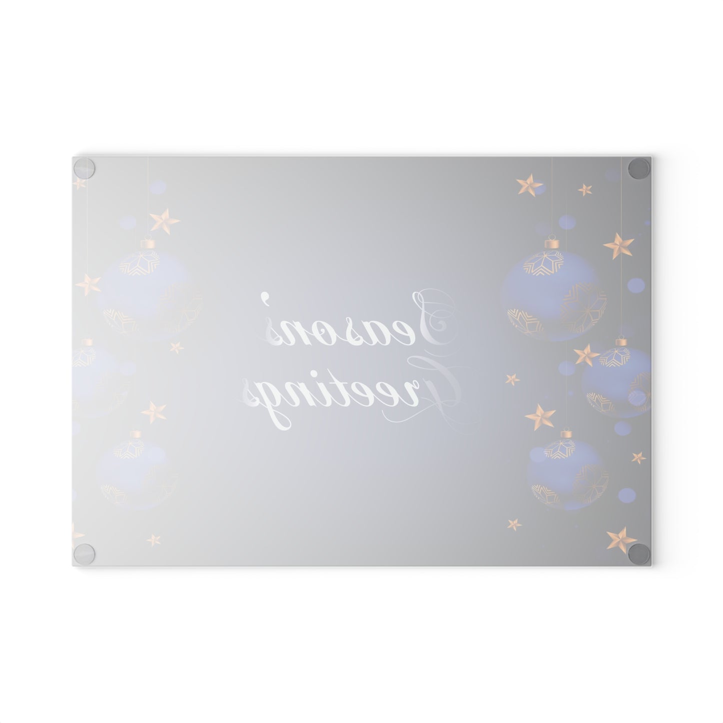 Season's Greetings Glass Cutting Board, Blue