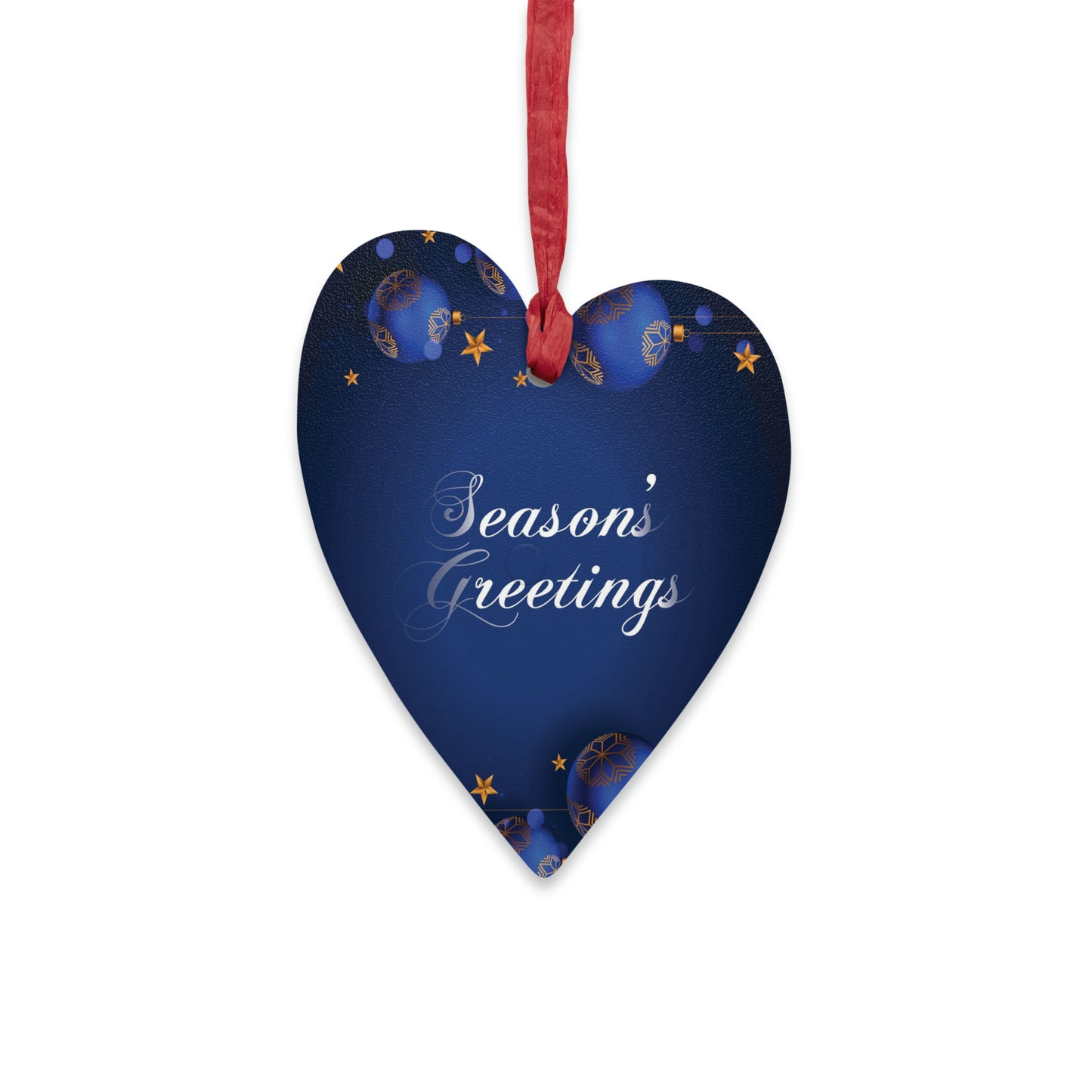 Season's Greetings Wooden Ornaments, Dark Blue