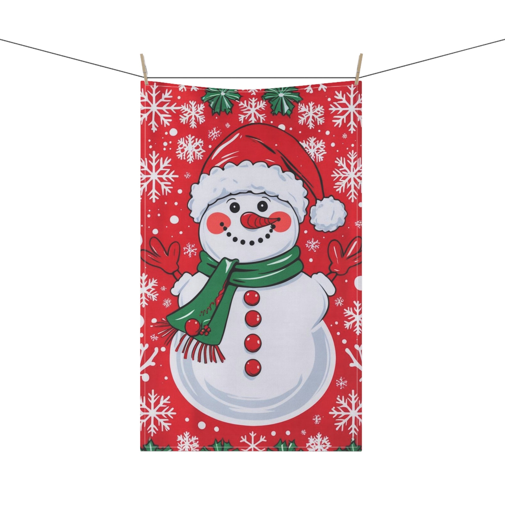Cheerful Christmas Tea Towel with Snowman Design