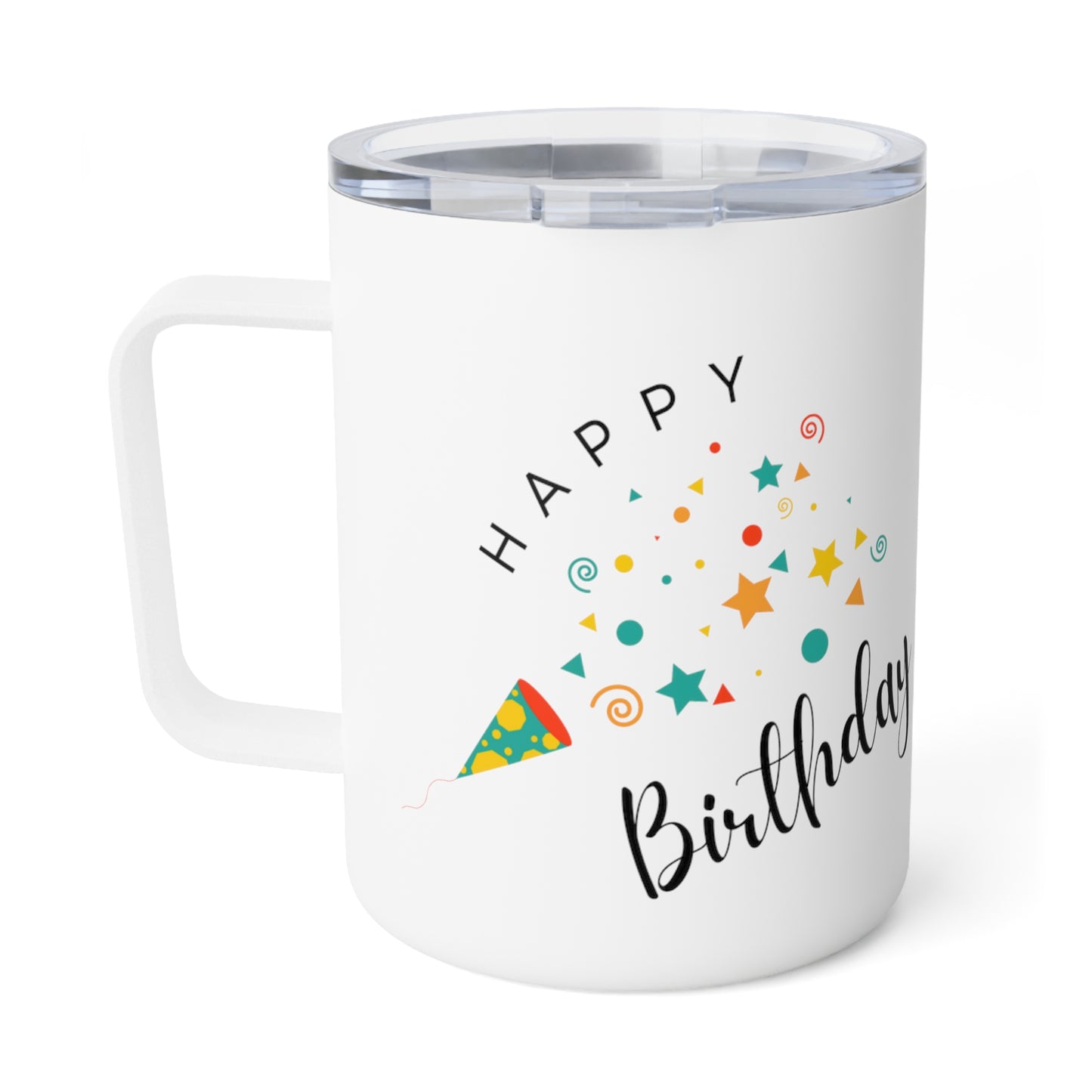 Happy Birthday Black Insulated Coffee Mug, 10 oz