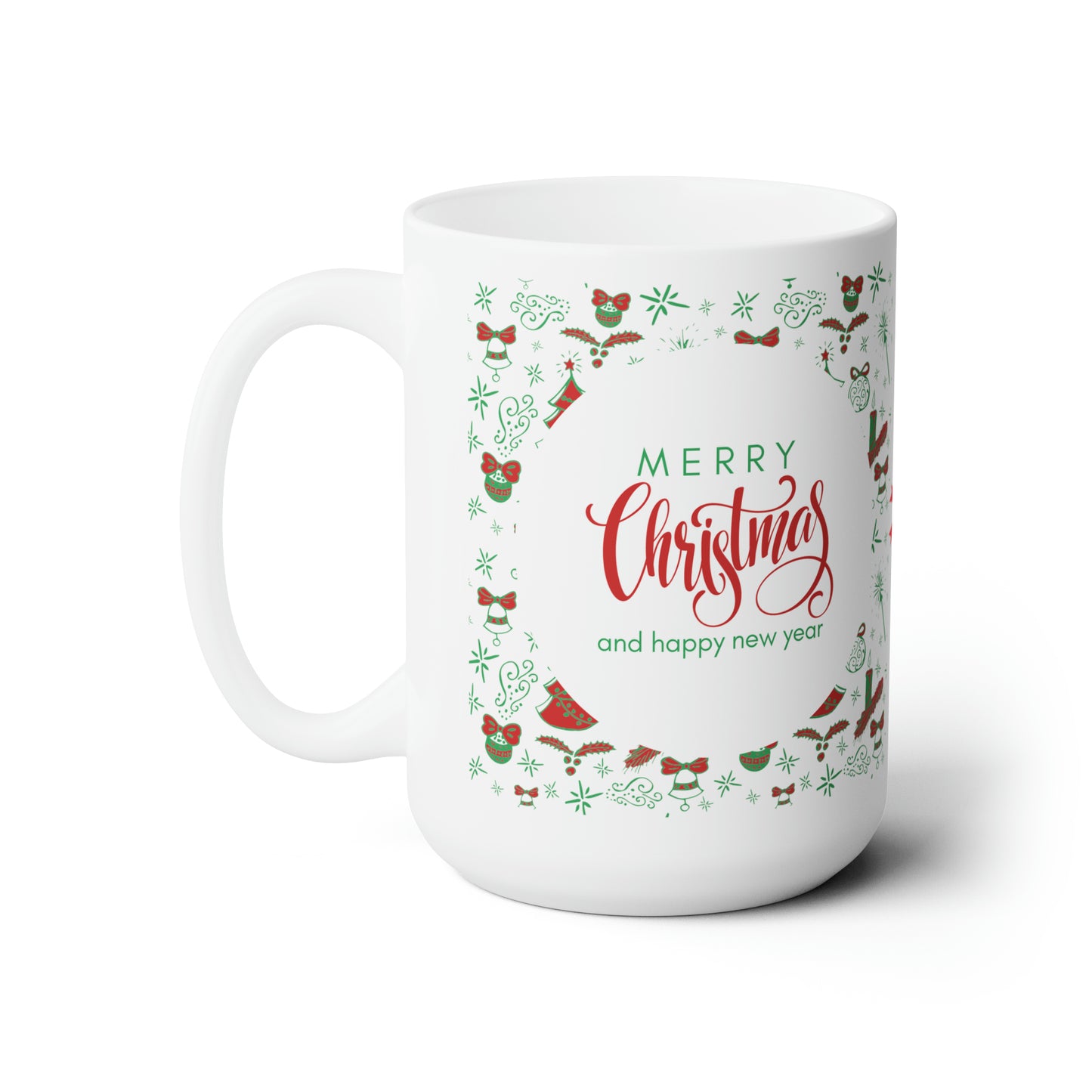 Merry Christmas & Happy New Year Printed Ceramic Mug, 15oz