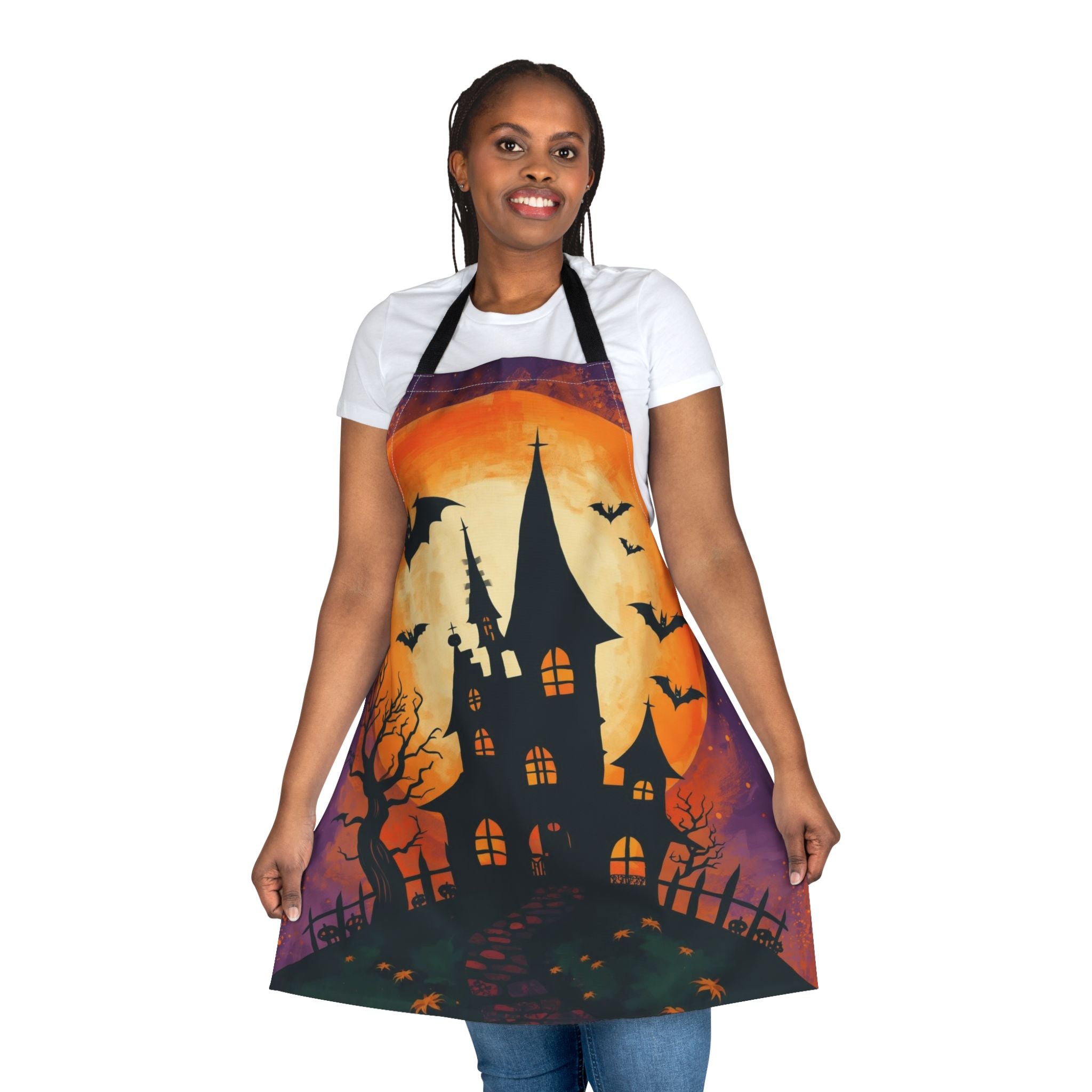 Halloween Apron – Haunted House Festive Apron for Cooking, Baking, and Halloween Parties