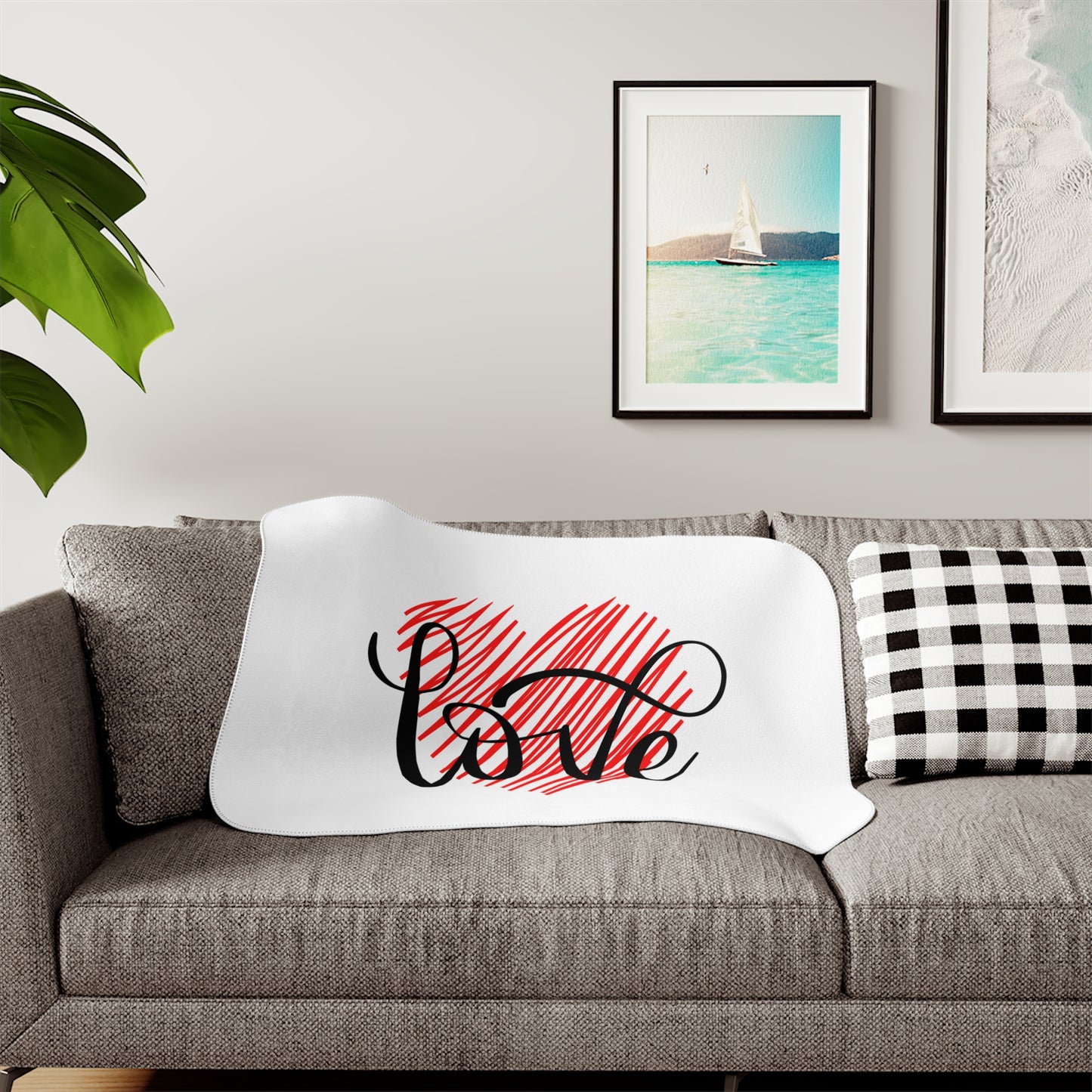 Love inside Heart in Red Printed Sherpa Blenket for Valentine