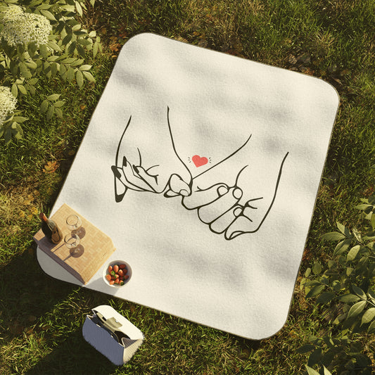 Couple's Hand & Love Printed Picnic Blanket for Valentine Day