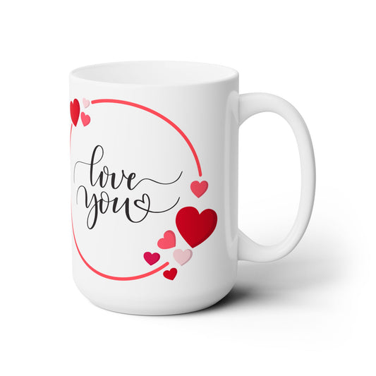 Love You with Hearts Printed Ceramic Valenitne Mug, 15oz