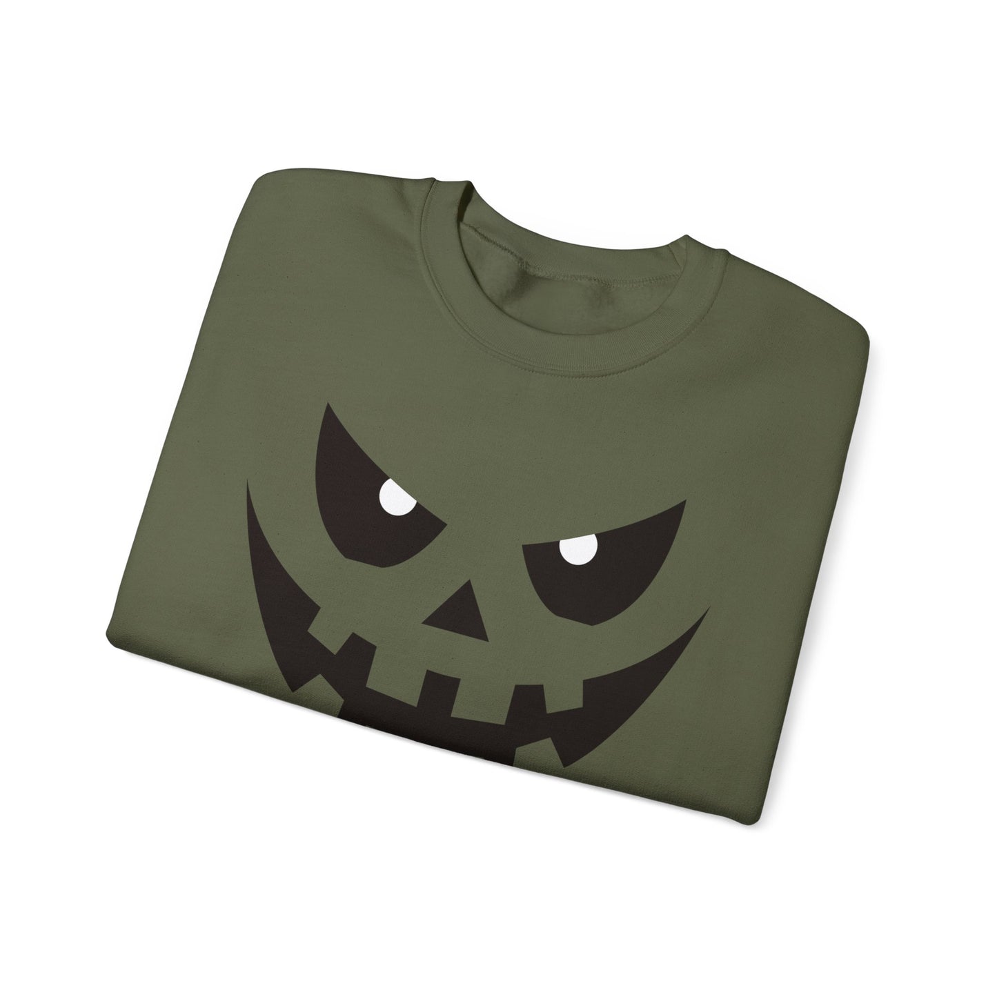 Creepy Pumpkin Face Halloween Sweatshirt – Beige Graphic Pullover for Spooky Season