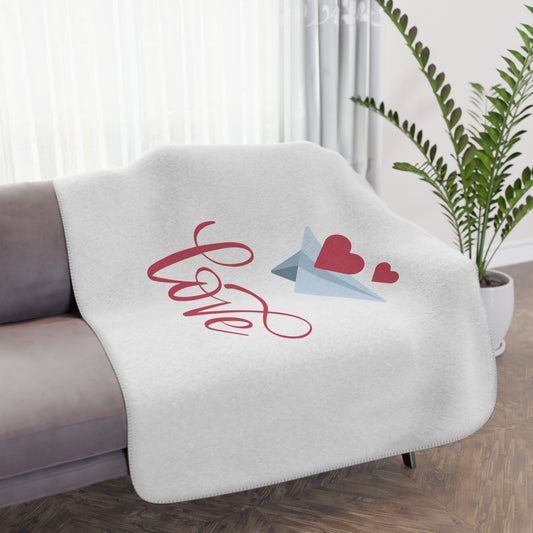 Love with Flying Hearts Sherpa Blanket for Valentine