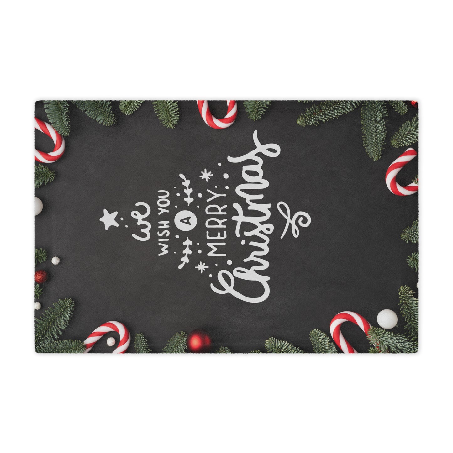 We Wish You Merry Christmas Printed Minky Blanket, Black