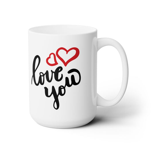 Ceramic Mug with “Love You” Script and Heart Design