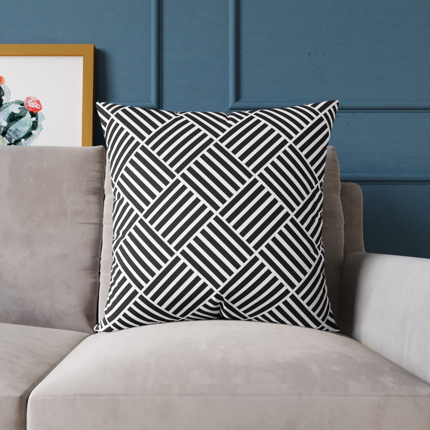 Black and White Geometric Throw Pillow – Modern Diamond Stripe Cushion