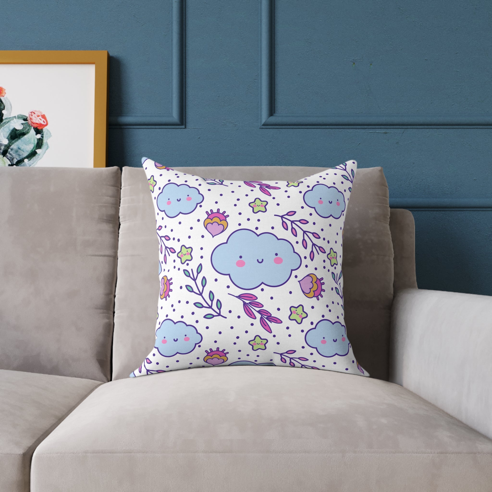 Smiling Cloud Throw Pillow – Playful Kids Cushion for Nursery Decor