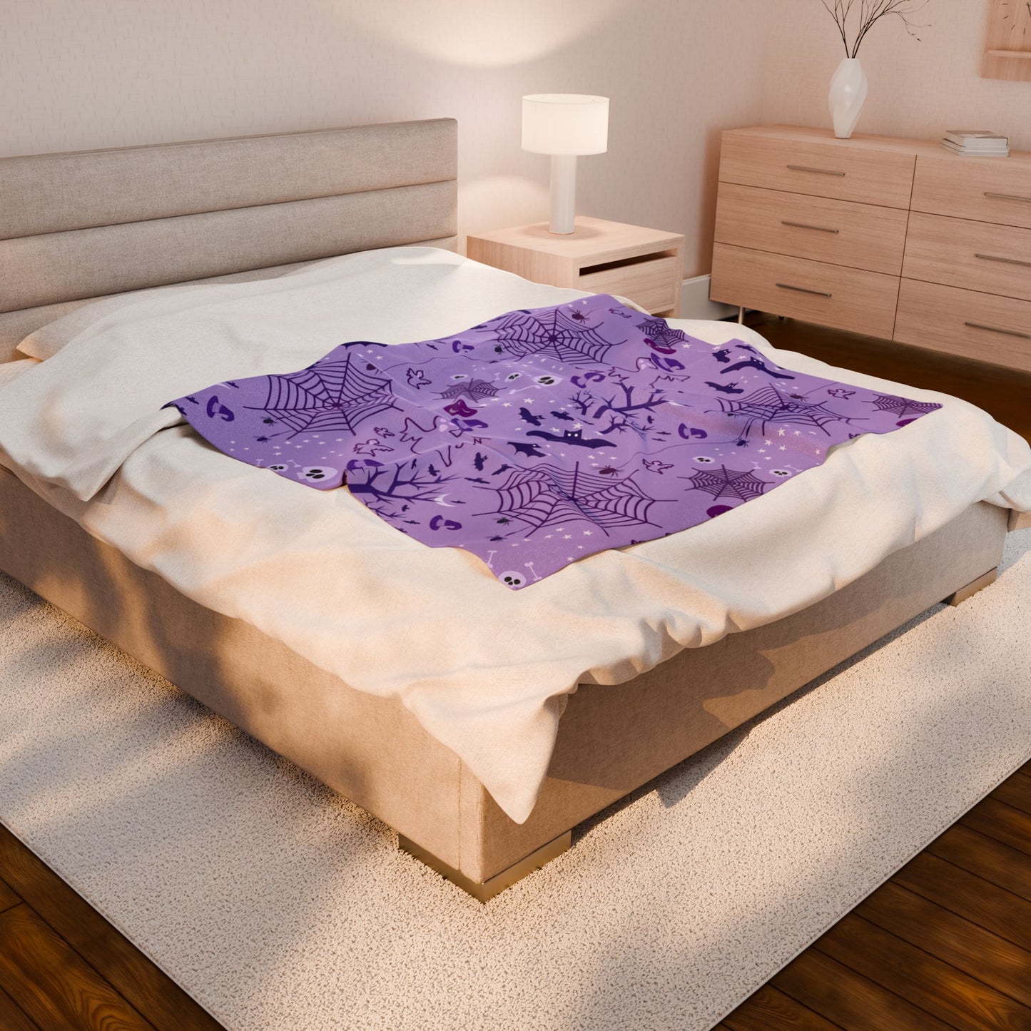Halloween Plush Blanket – Cozy Throw with Ghosts, Bats, Pumpkins & Spiderwebs