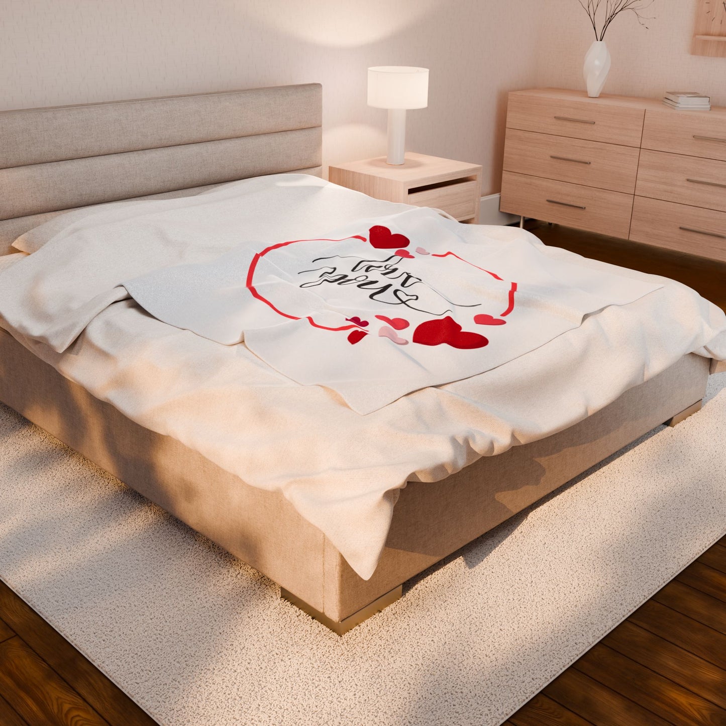 Valentine's Blanket, Heart with Love You Printed Valentine's Plush Blanket, Valentine's Gift for Her & Him