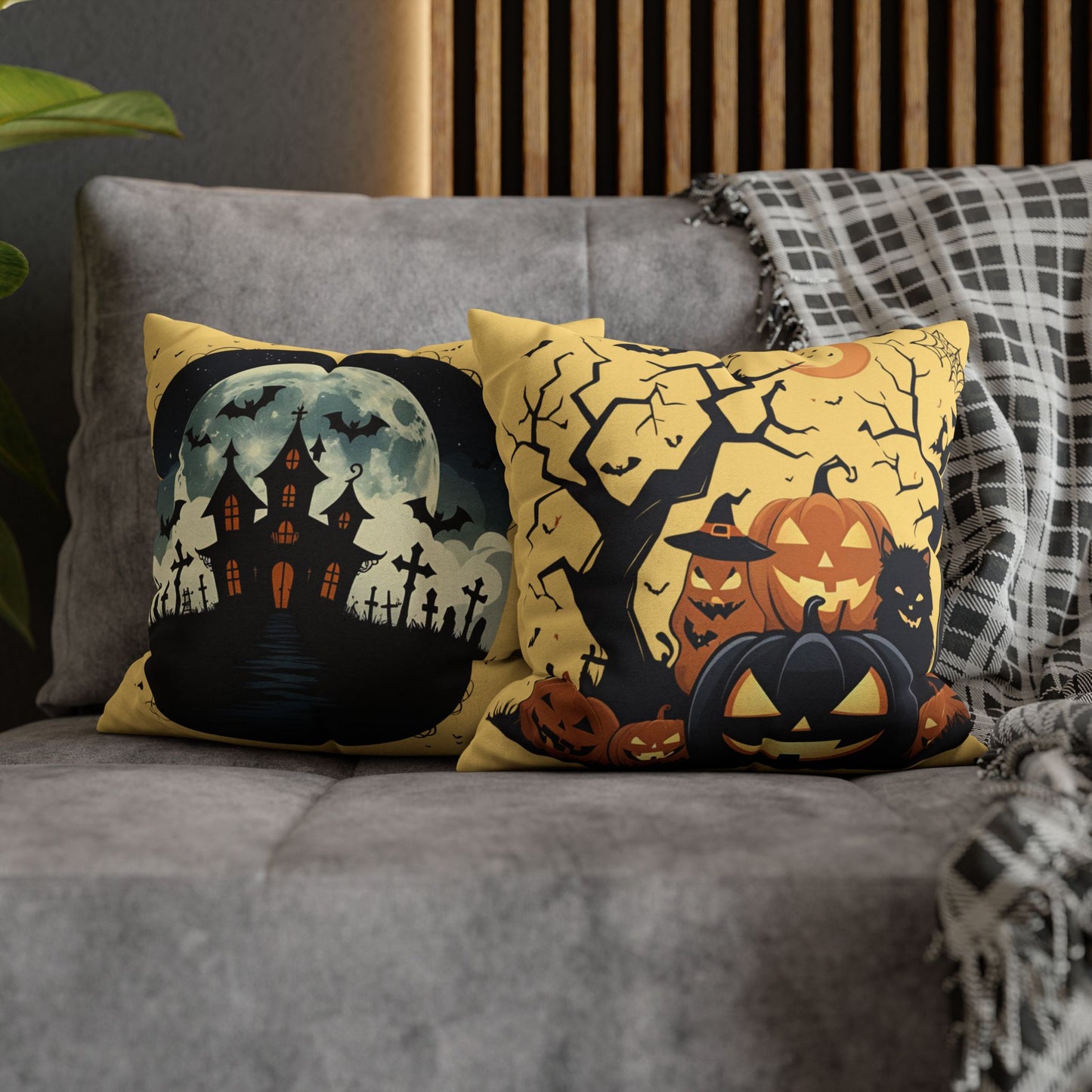 Square Pillowcase Halloween Spooky Pumpkins Fall Decor Throw Pillow Cover