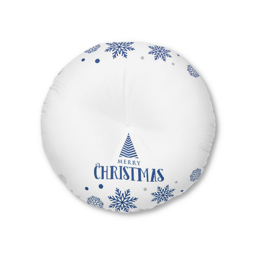 White Chirstmas Tufted Floor Pillow, Round