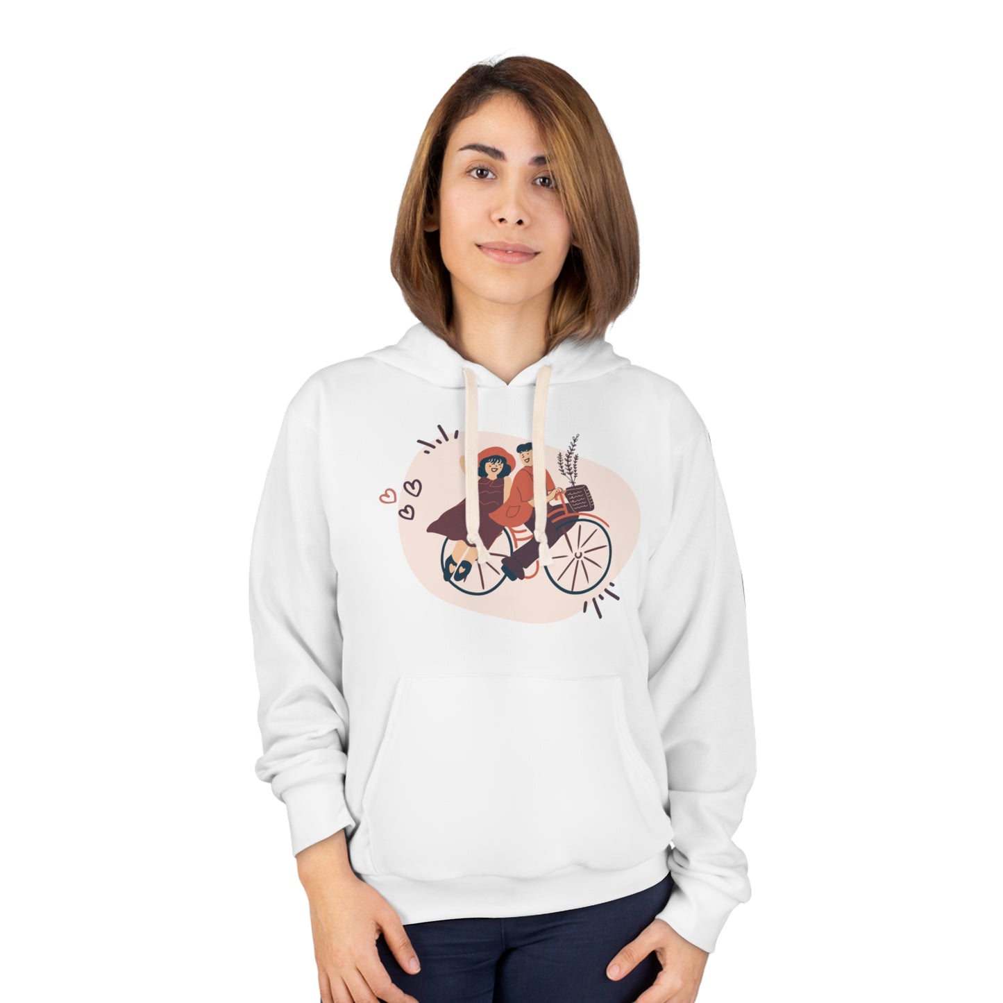 Couple on Cycle Printed Unisex Pullover Hoodie for Valentines