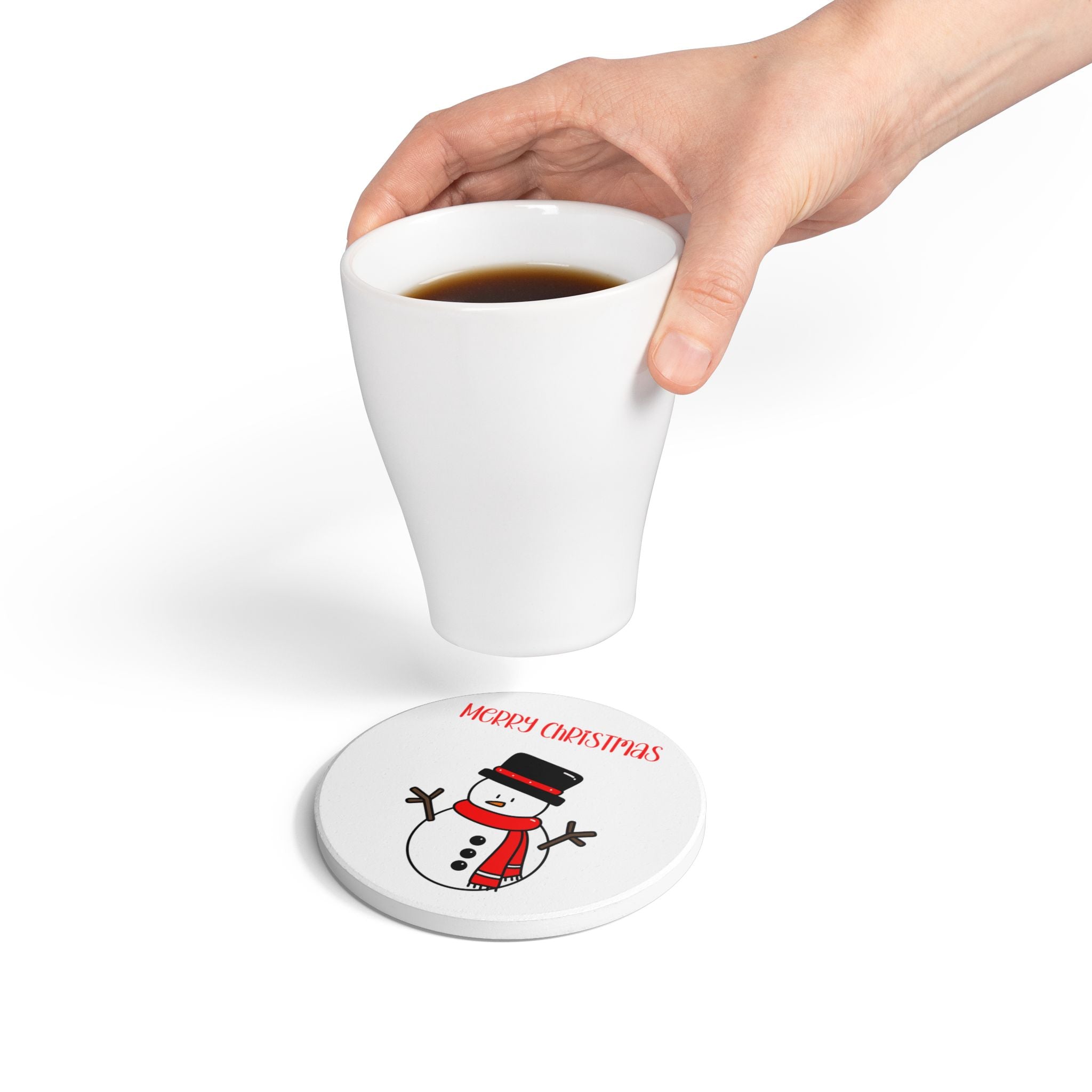 Cheerful Christmas Ceramic Coaster with Snowman Design